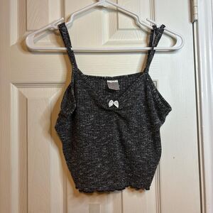 No Boundaries Medium Gray Knit Bow Trim Cropped Cami Tank Top